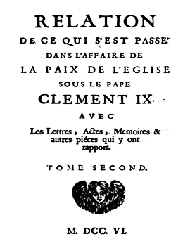 Cubierta para Relation de ce qui s'est passe dans l'affaire de la paix de l'Eglise sous le Pape Clement IX:  avec les lettres, actes, memoires & autres pièces qui on rapport : tome second
