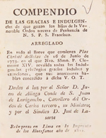 Cubierta para Compendio de las gracias e indulgencias de que gozan los hijos de la venerable Orden tercera de Penitencia de N. S. P. S. Francisco