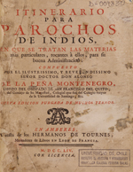 Cubierta para Itinerario para Parochos de indios: en que se tratan las materias mas particulares tocantes  ellos para su buena administracion
