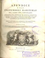 Cubierta para Apéndice a las costumbres maritimas del libro del consulado