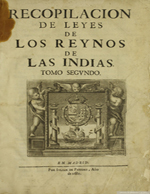 Cubierta para Recopilación de leyes de los Reynos de las Indias: Tomo segundo