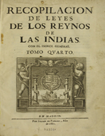 Cubierta para Recopilación de leyes de los Reynos de las Indias con el índice general: Tomo cuarto