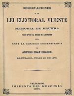 Cubierta para Observaciones a la lei electoral vijente: memoria de prueba para optar al grado de licenciado leída ante la Comisión Universitaria