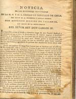 Cubierta para Noticia de las funciones executadas en la M. N. y M. L. Ciudad de Santiago de Chile: por orden de su presidente y capitán general don Ambrosio Higgins de Vallenar, con motivo de la proclamación del Señor Rey don Carlos IV