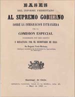 Cubierta para Bases del informe presentado al Supremo Gobierno sobre la inmigración estranjera