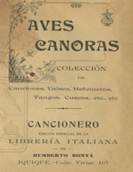 Cubierta para Aves canoras: colección de canciones, valses, habaneras, tangos, cuecas, etc., etc