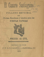 Cubierta para El canario santiaguino: folleto especial de cuecas, canciones y tonadas para las fiestas patrias