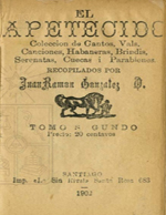Cubierta para El apetecido: colección de cantos, vals, canciones, habaneras, brindis, serenatas, cuecas i parabienes : tomo segundo