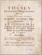 Cubierta para Theses ex universa philosophia selectae: publico certamine in regia D. Marci Academia Propugnandae