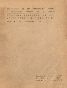 Cubierta para Publicaciones de los principales acuerdos y conclusiones habidas en el primer Congreso Nacional de Arquitectura y Urbanismo: celebrado en diciembre de 1934