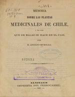 Cubierta para Memoria sobre las plantas medicinales de Chile i el uso que de ellas se hace en el país