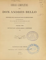 Cubierta para Opúsculos literarios i críticos (III).: Obras completas de Andrés de Bello. Volumen VIII