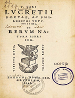 Cubierta para Lucretii poetae, ac philosophi vetustissimi, de rerum natura libri sex