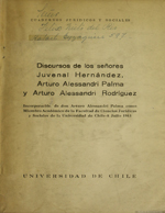 Cubierta para Discursos de los señores Juvenal Hernández, Arturo Alessandri Palma y Arturo Alessandri Rodríguez