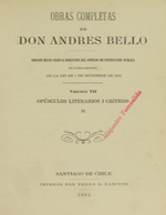 Cubierta para Opúsculos literarios i críticos (II).: Obras completas de Andrés de Bello. Volumen VII