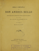 Cubierta para Obras completas de Don Andrés Bello: Volumen XV : Miscelánea