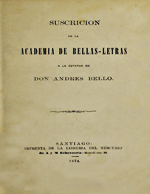Cubierta para Suscrición de la Academia de Bellas-Letras a la estatua de don Andrés Bello
