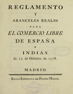 Cubierta para Reglamento y aranceles reales para el comercio libre de España a Indias de 12 de octubre de 1778